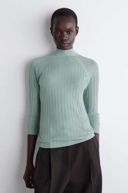 Sheer Ribbed-Knit Top