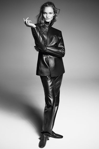 Leather Double-Breasted Blazer