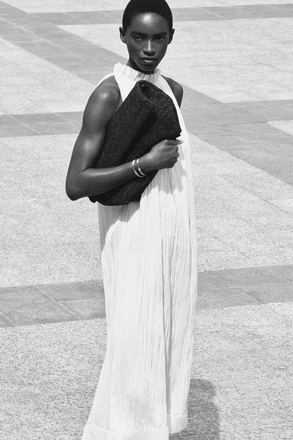 Crinkled-Satin Midi Dress