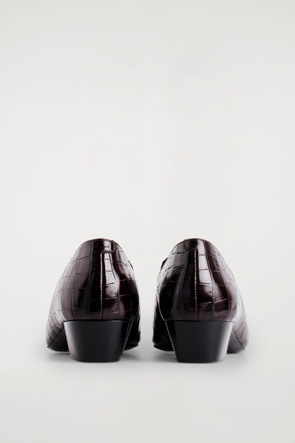 Croc-Effect Leather Heeled Loafers