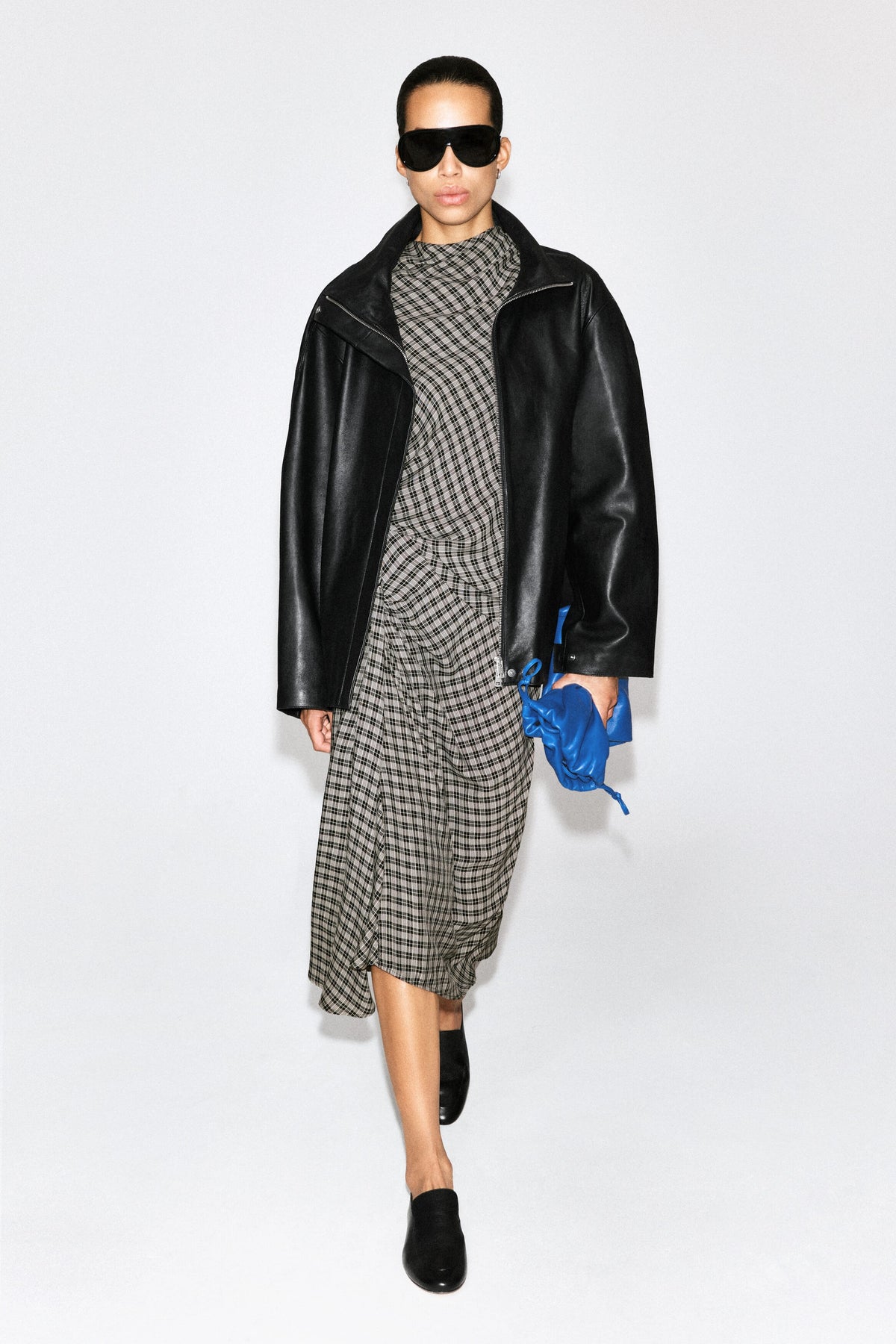Draped Checked Midi Skirt