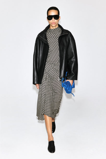 Draped Checked Midi Skirt