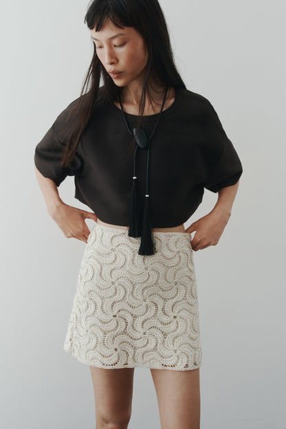 Beaded crochet-look skirt