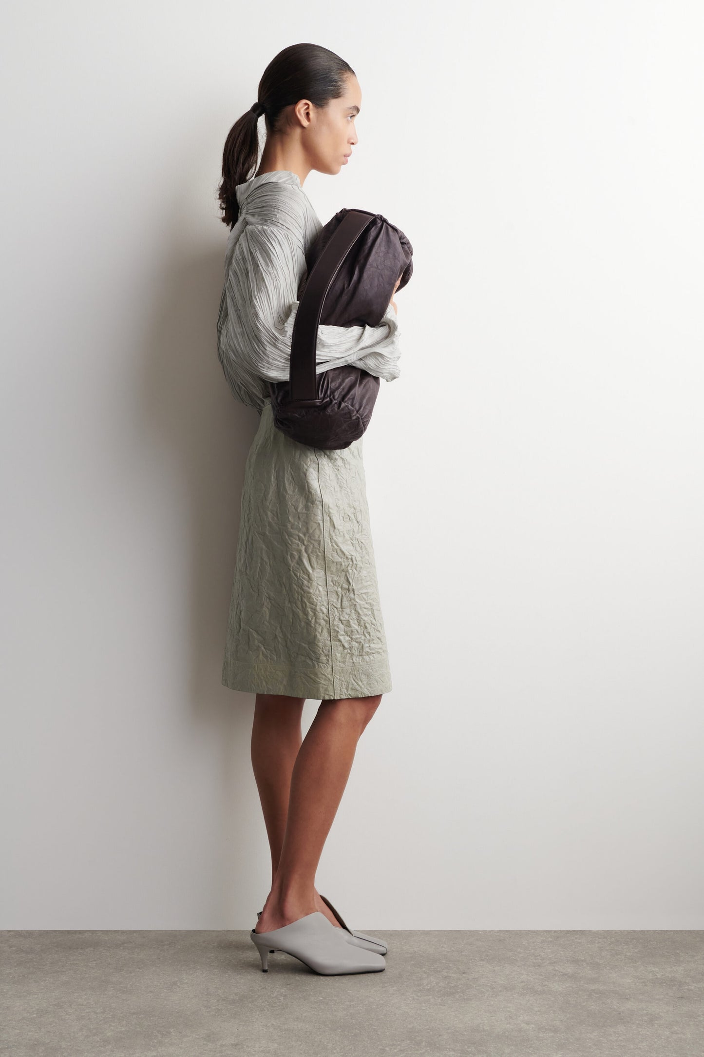 Draped Leather Kitten-Heel Mules