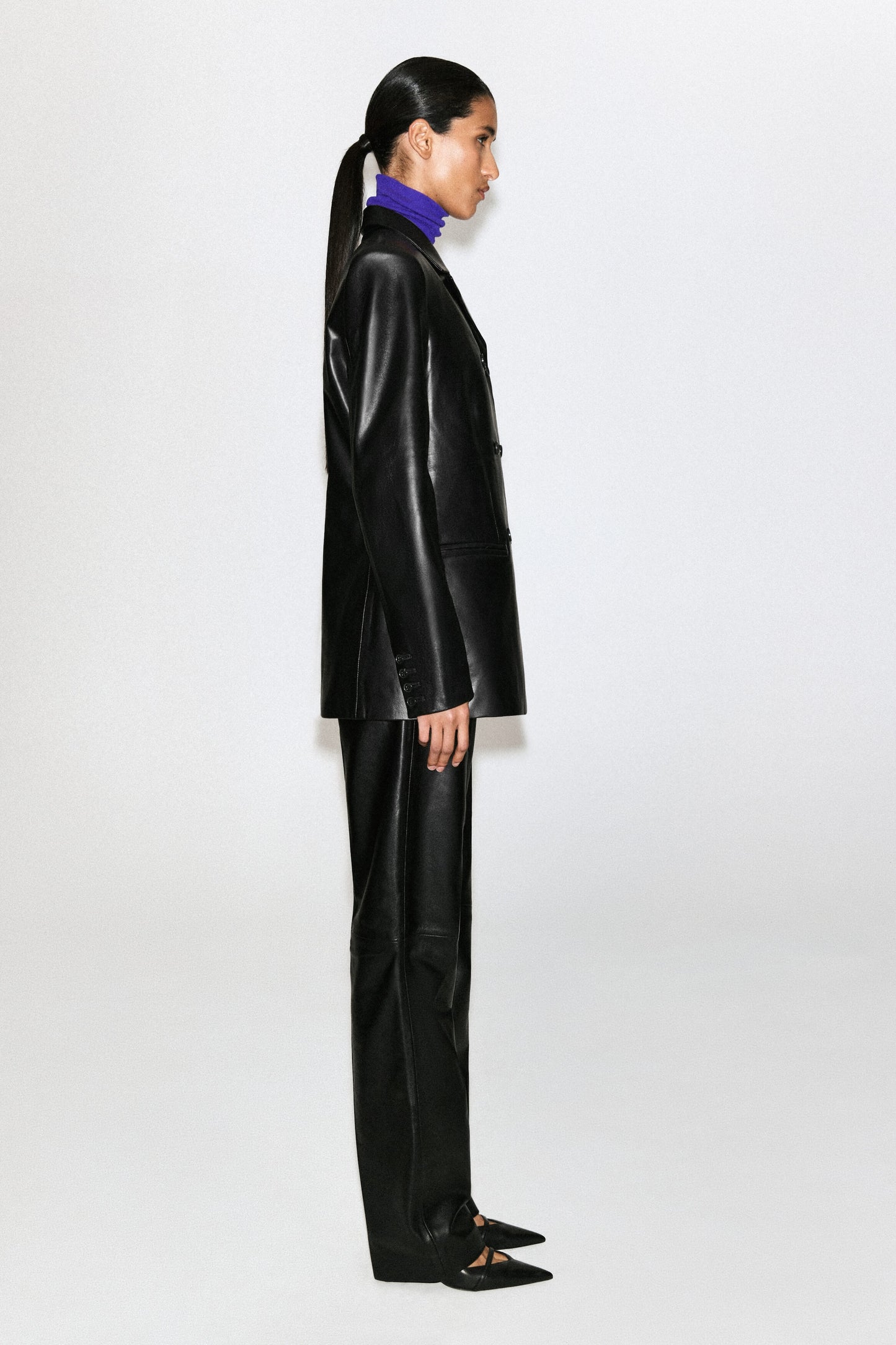 Leather Double-Breasted Blazer