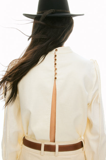 Linen-blend blouse
