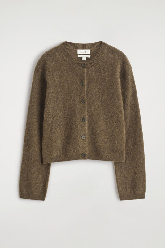 Brushed-Cashmere Crew-Neck Cardigan
