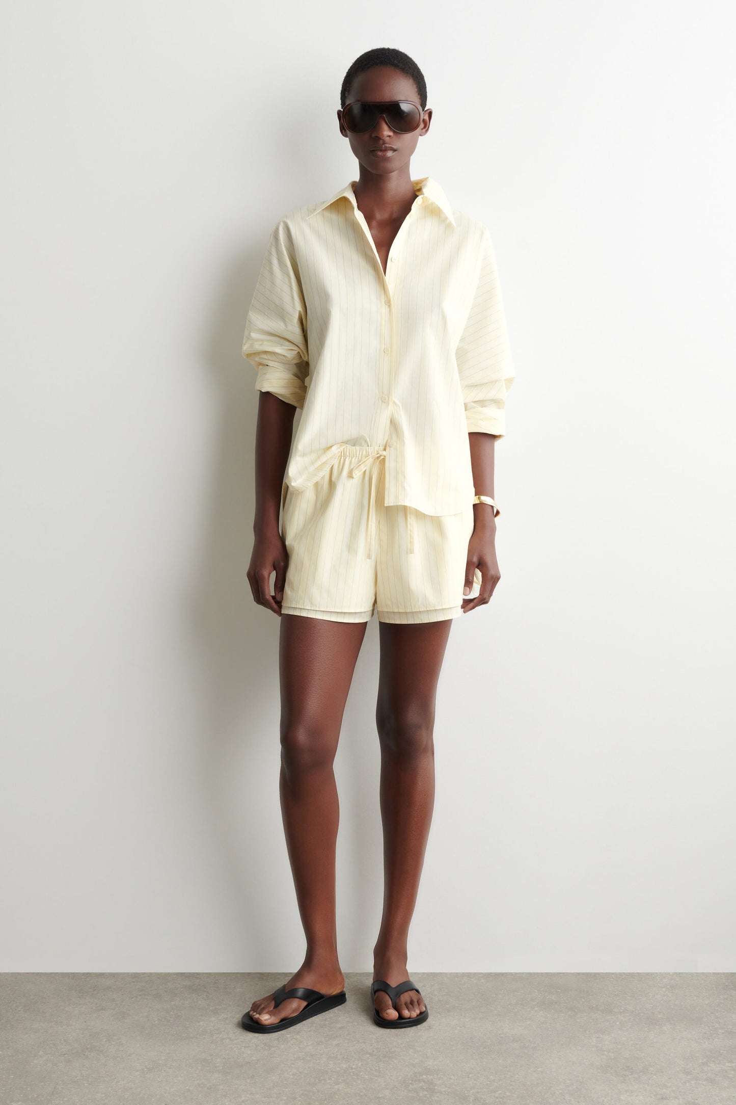 Layered cotton-poplin drawstring shorts