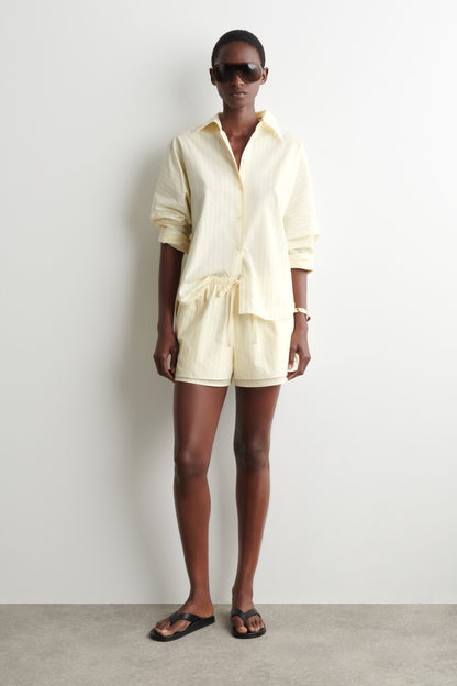 Layered cotton-poplin drawstring shorts