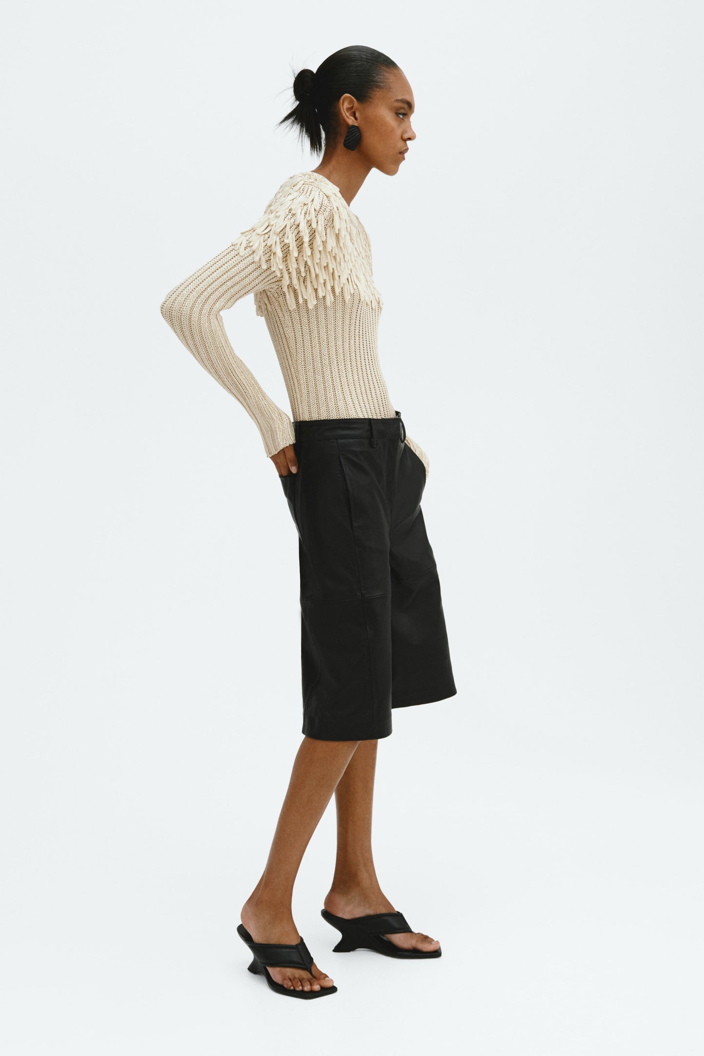 Fringe-detail rib-knit top