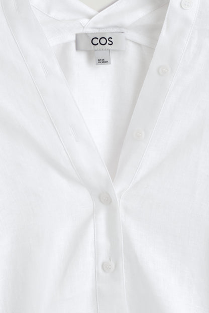 Button-Detail Linen V-Neck Shirt