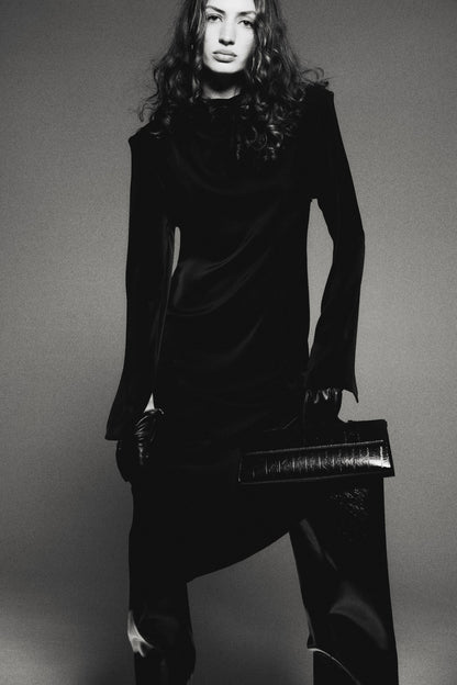 Cowl-neck satin dress