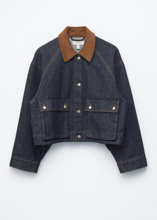 Short Cord-Collar Denim Jacket