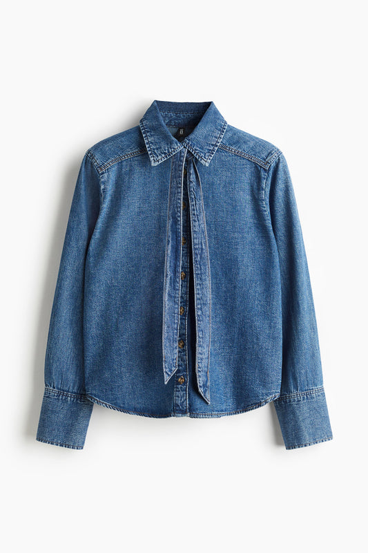 Bow-detail denim blouse