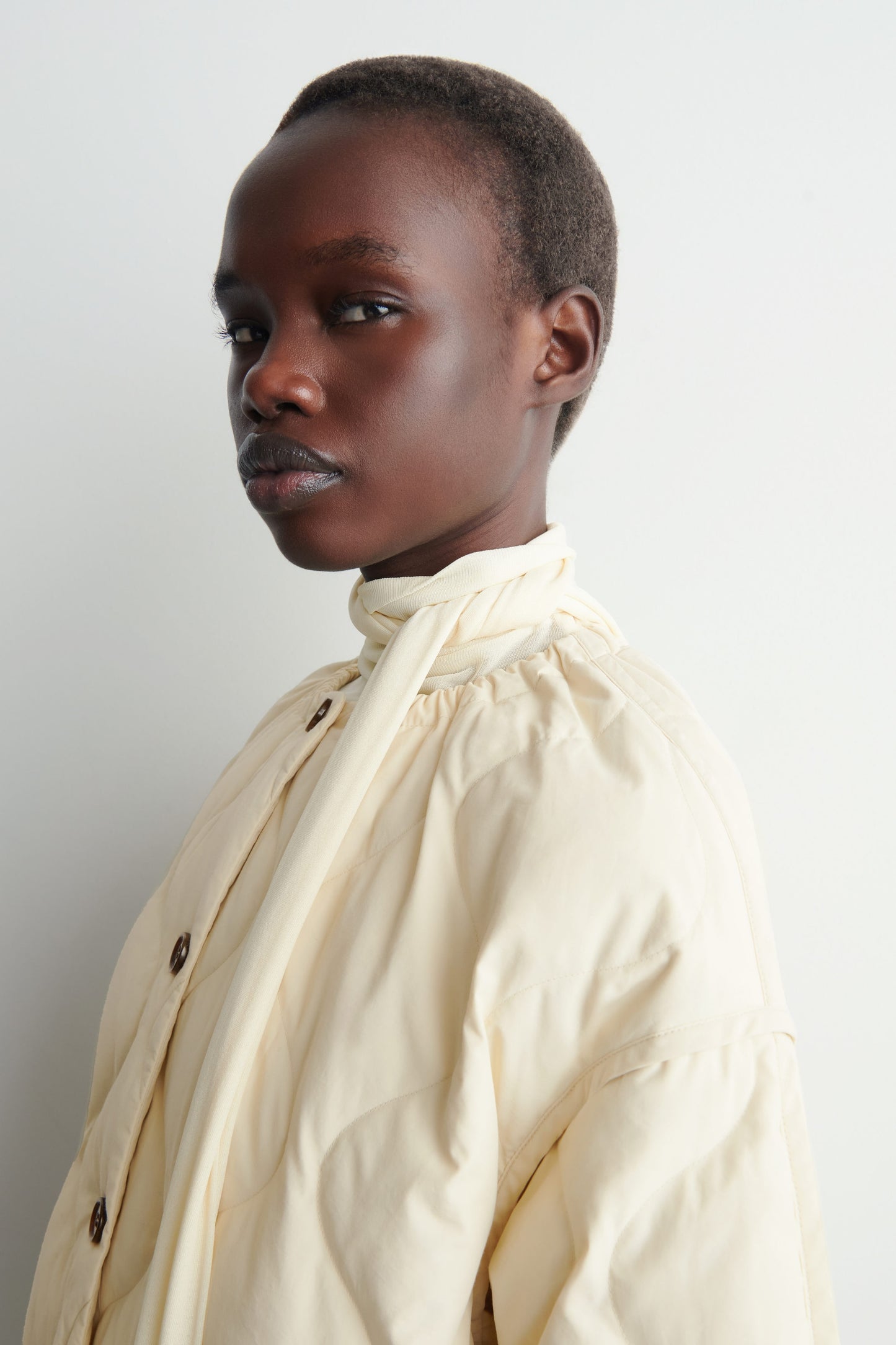 Gathered Quilted Down Jacket