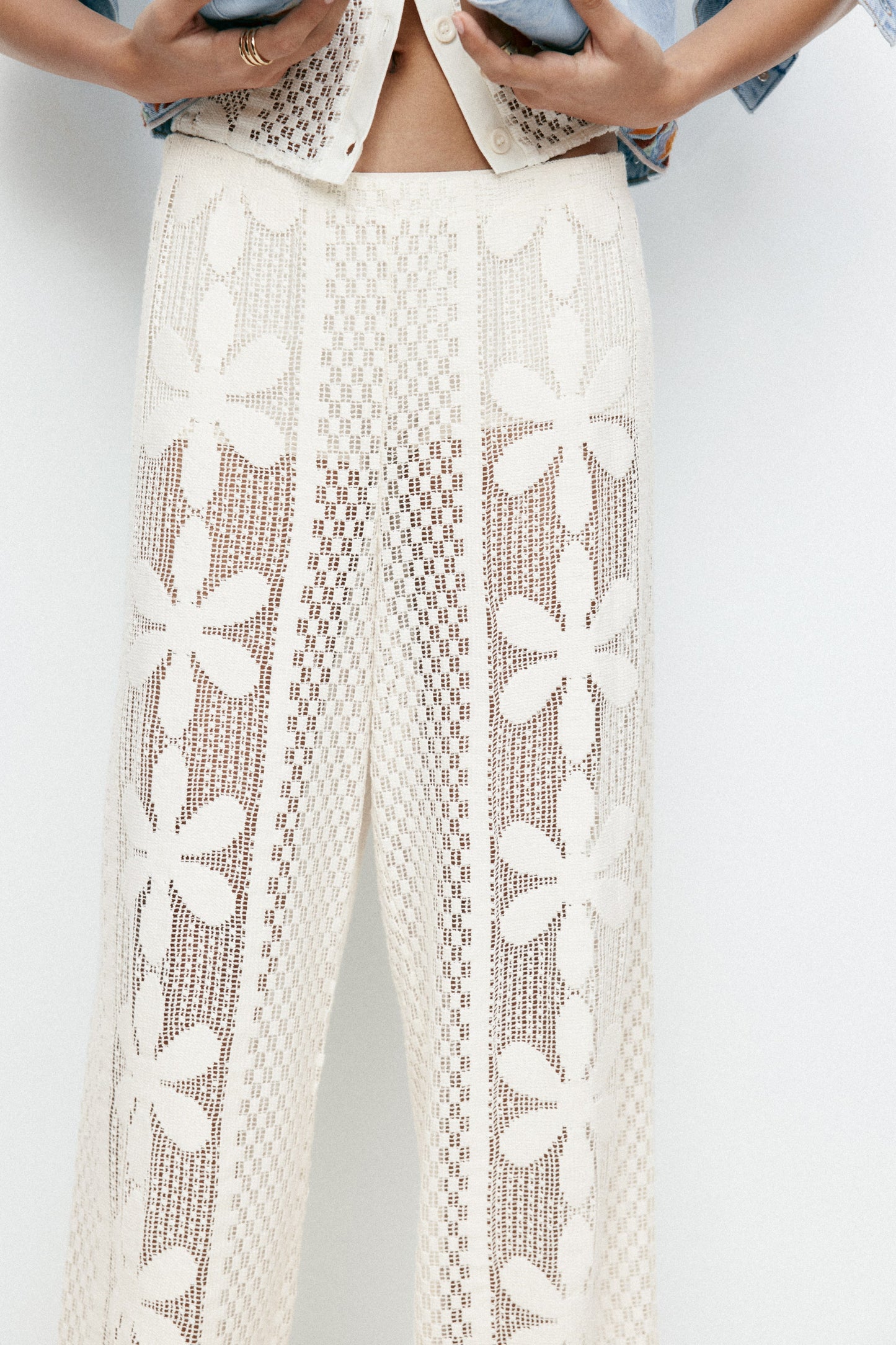 Lace jersey trousers