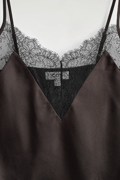 Lace-Trimmed Satin Cami Top