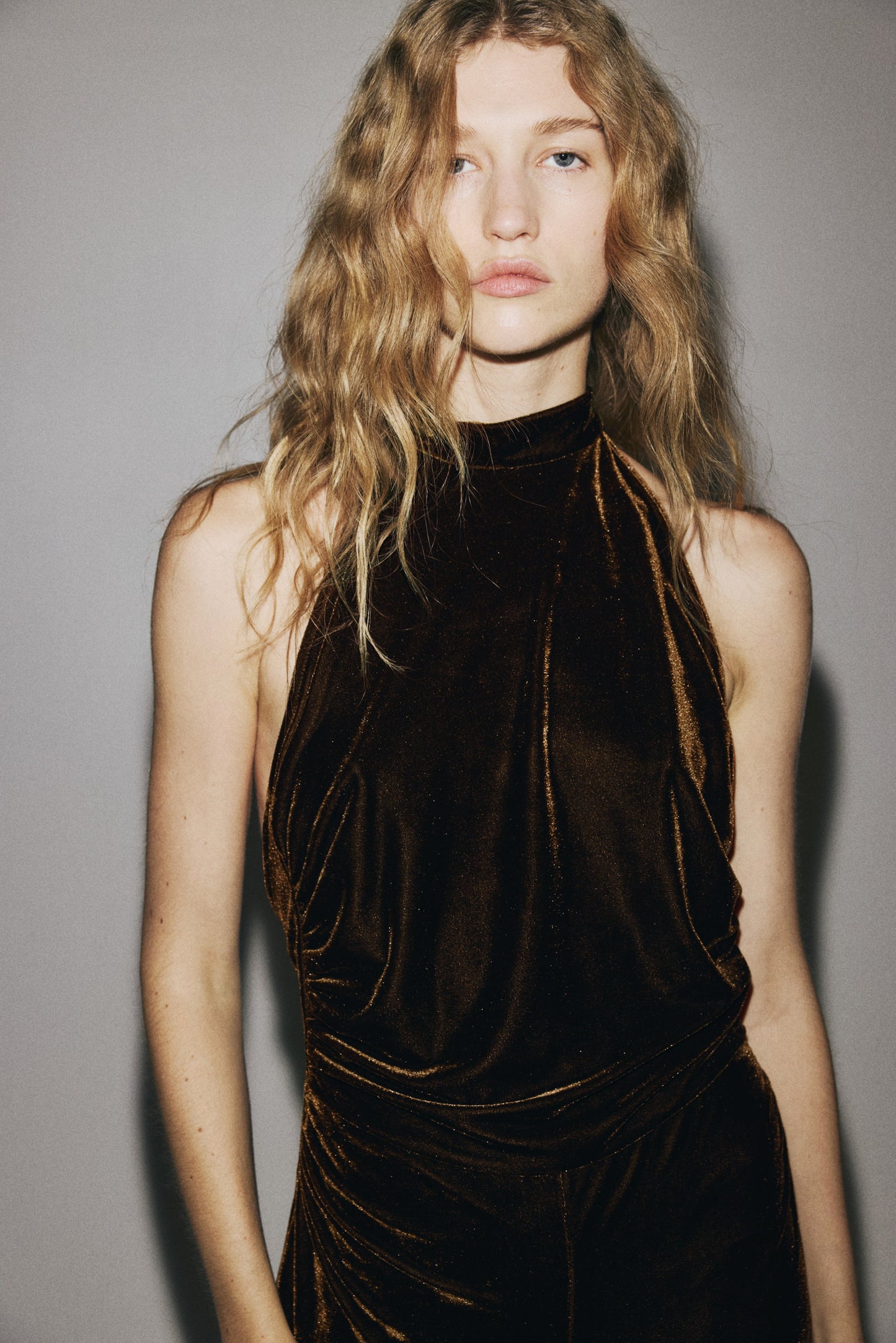 Velour halterneck jumpsuit