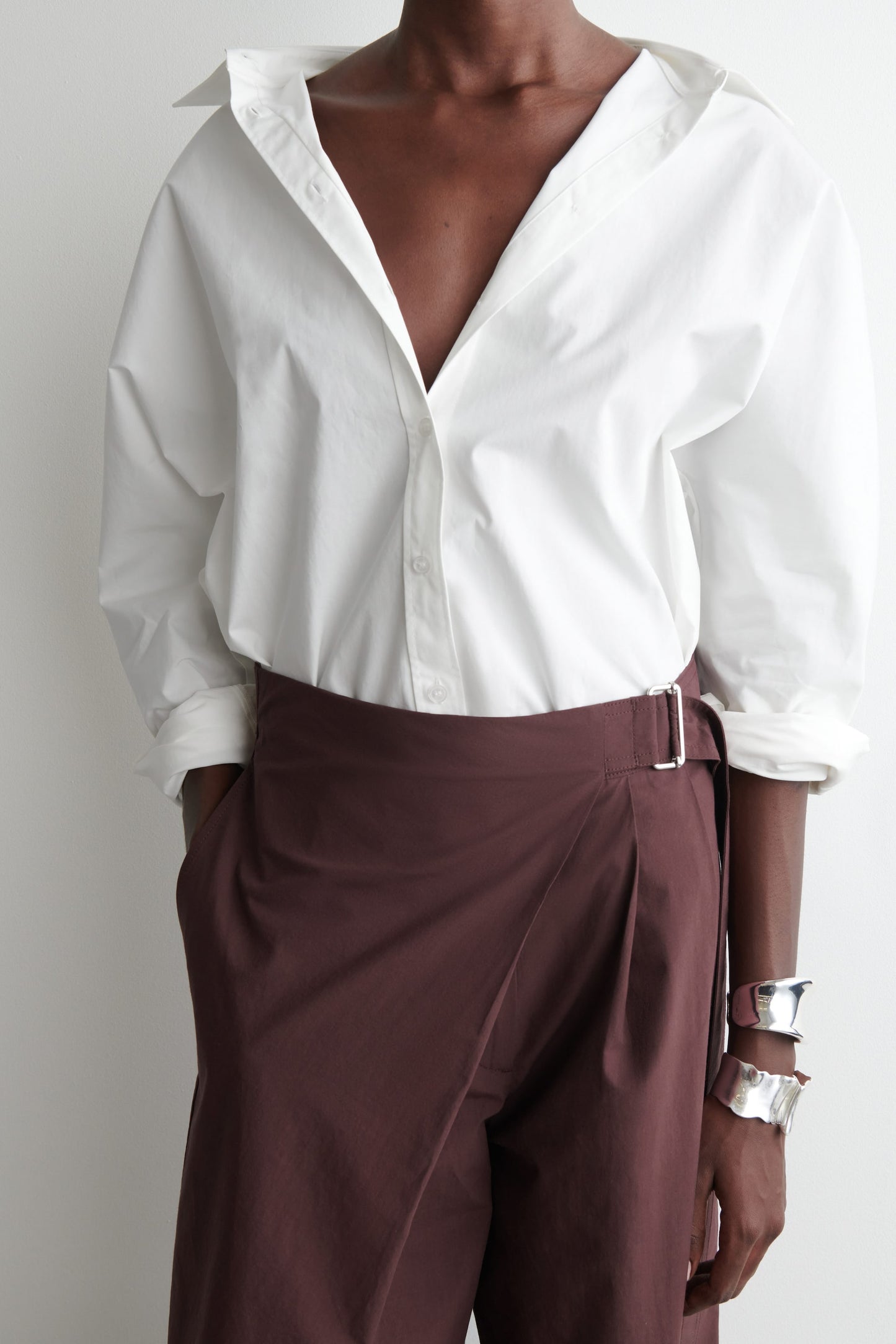Belted wrap-front cotton shorts