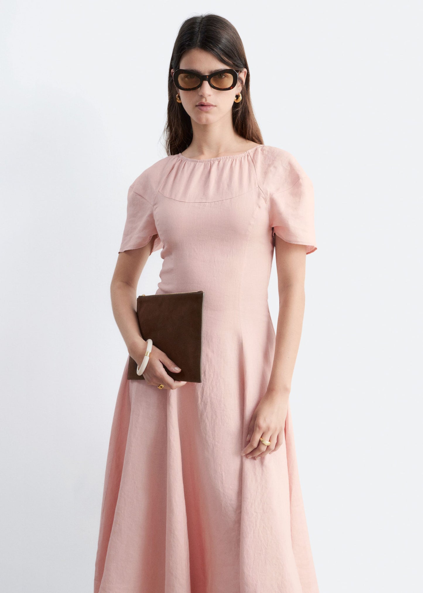 Flared Linen Midi Dress