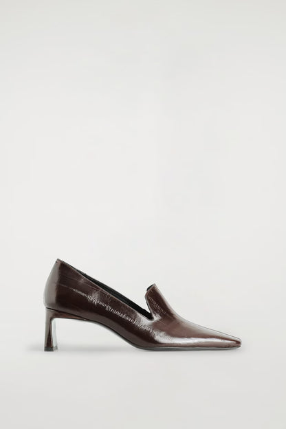 Angular Leather Heeled Loafers