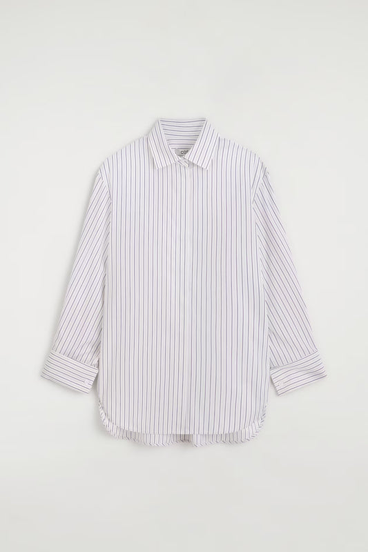 Cutaway-Collar Striped Cotton-Blend Shirt
