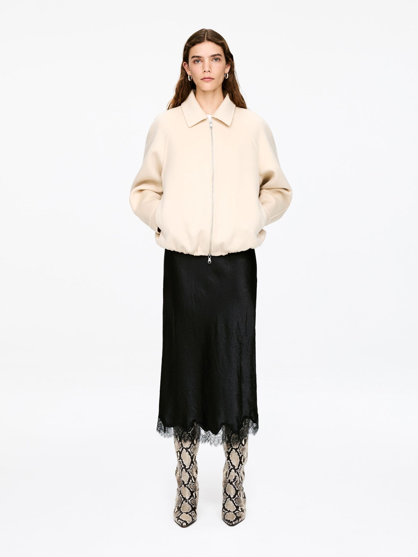 Lace-Detail Satin Skirt