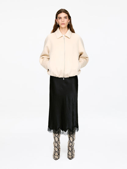 Lace-Detail Satin Skirt