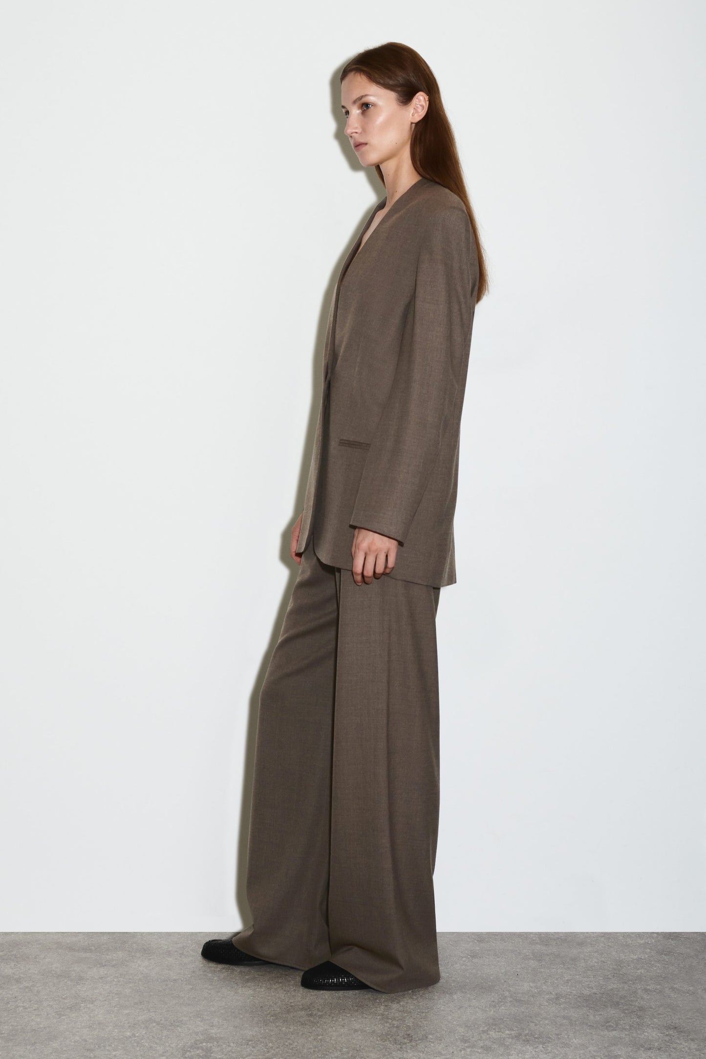 Collarless Wool-Blend Blazer