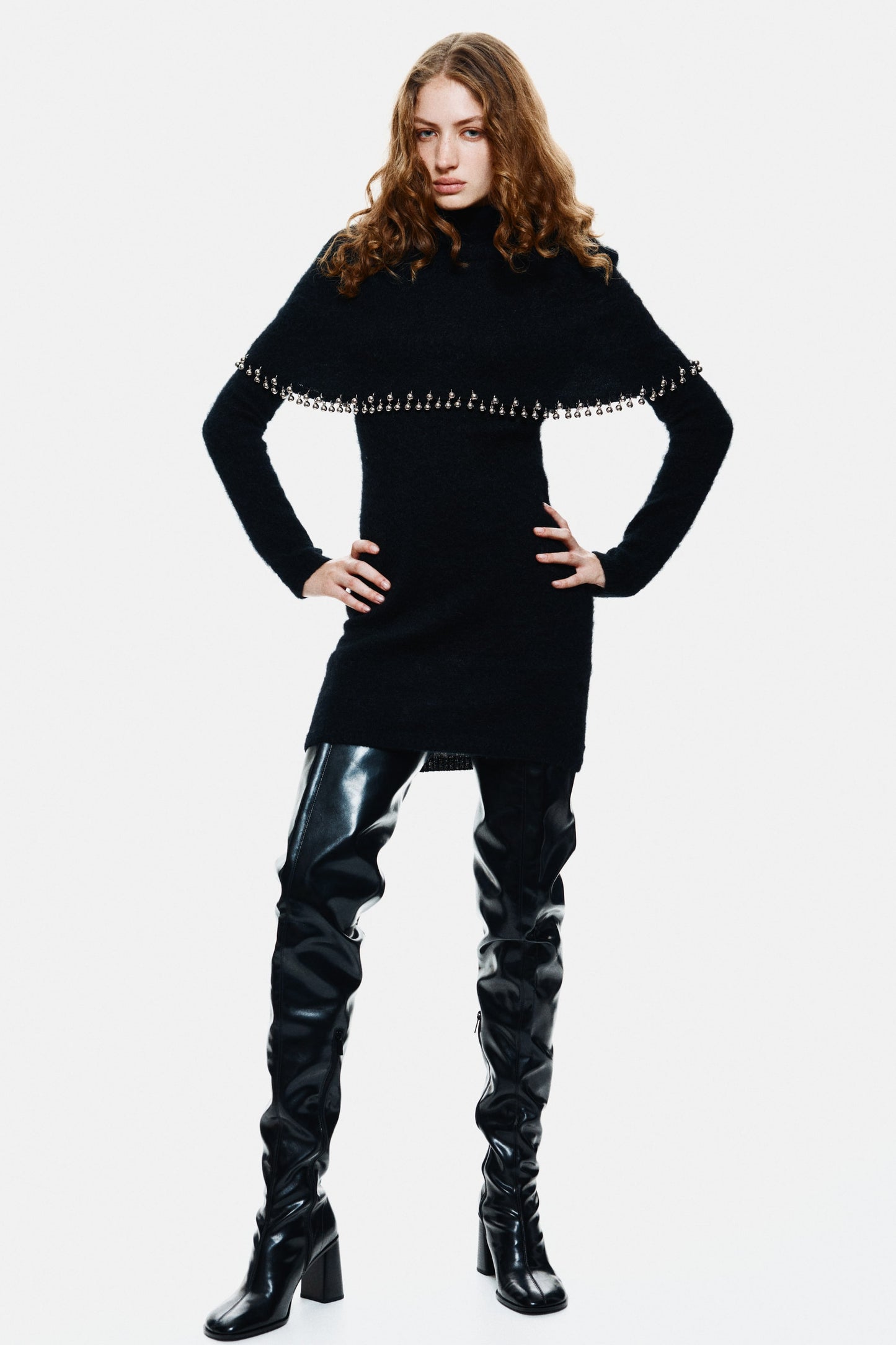 Bead-trimmed mohair-blend dress
