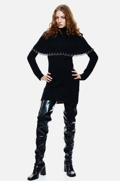 Bead-trimmed mohair-blend dress