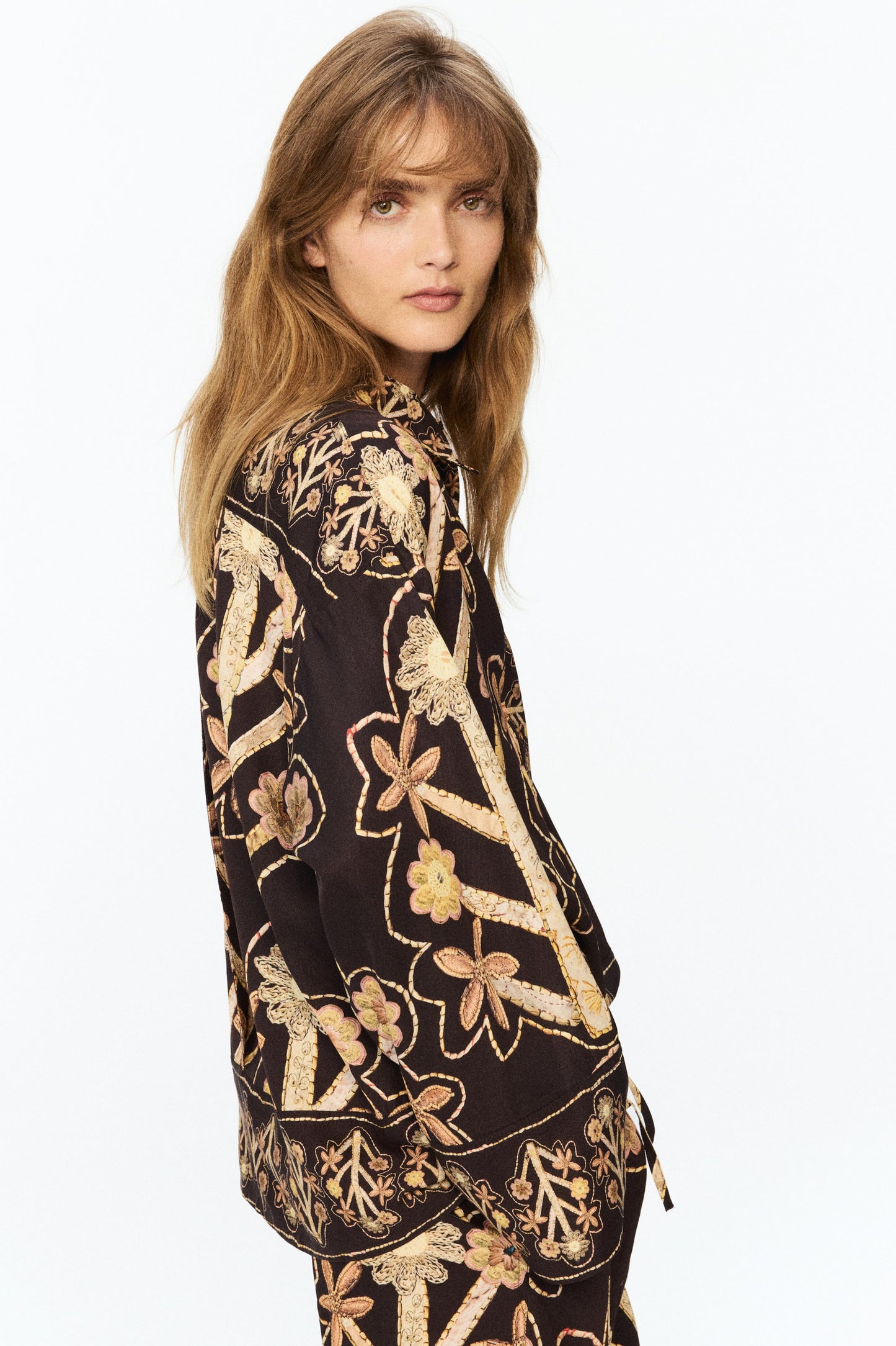 Floral-print popover shirt