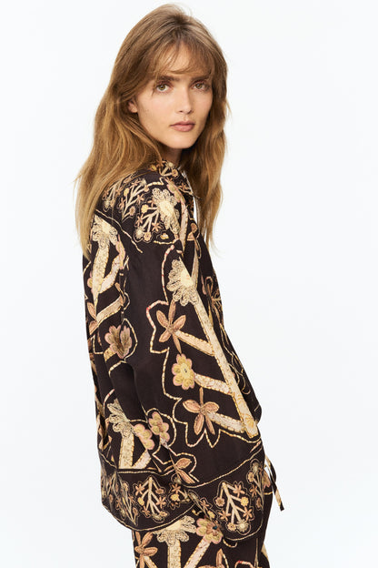 Floral-print popover shirt