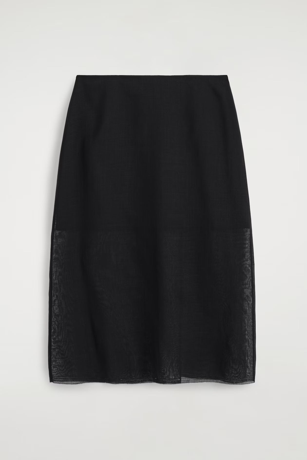 Semi-Sheer Layered Wool Midi Skirt