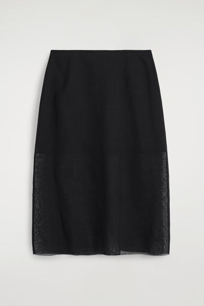 Semi-Sheer Layered Wool Midi Skirt