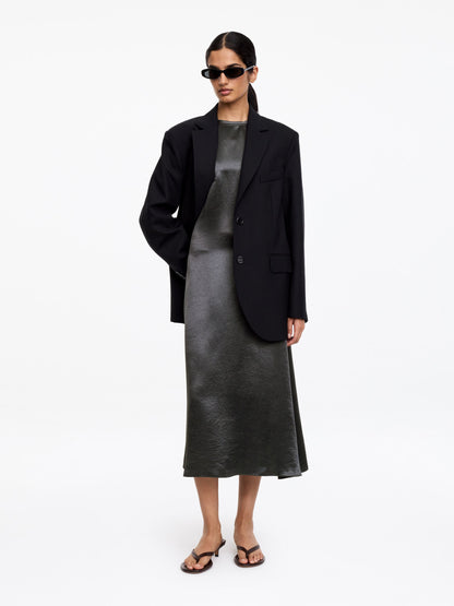 Crushed Satin Midi Dress