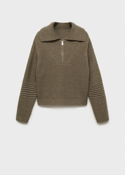 Ribbed zip neck sweater