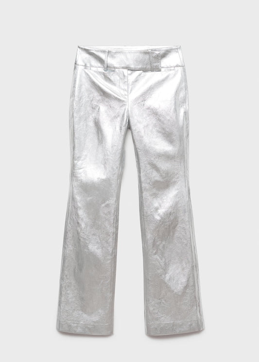 Metallic leather-effect trousers