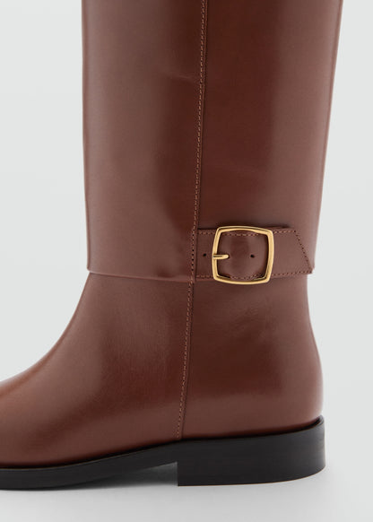 Decorative buckle leather boot