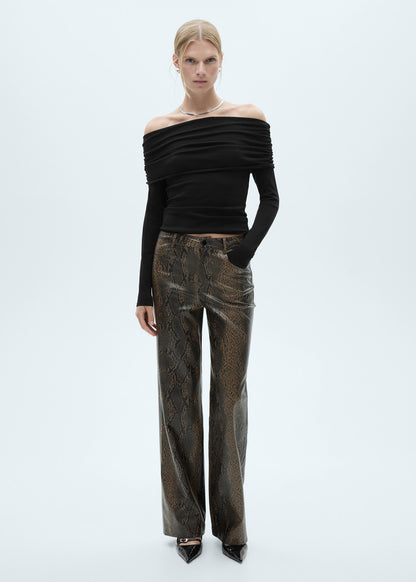 Straight snakeskin-effect trousers