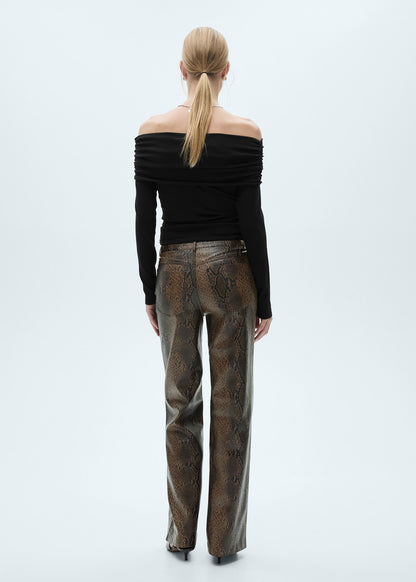 Straight snakeskin-effect trousers