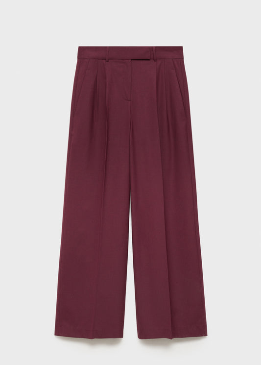 Wide-leg pleated wool trousers