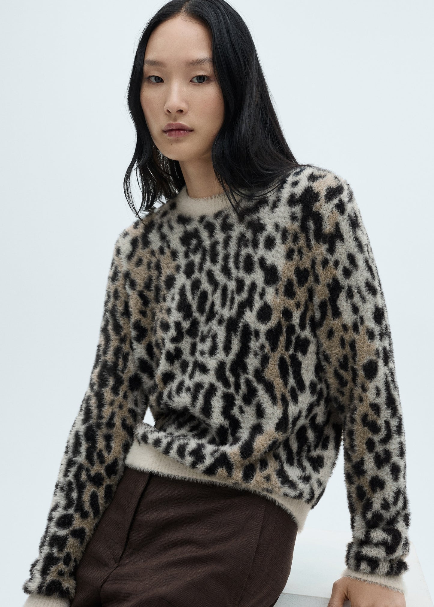 Animal print fur effect sweater