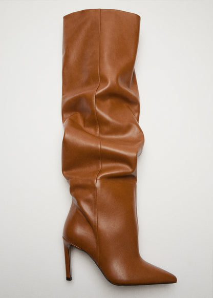 High leather boot with ruffled detail