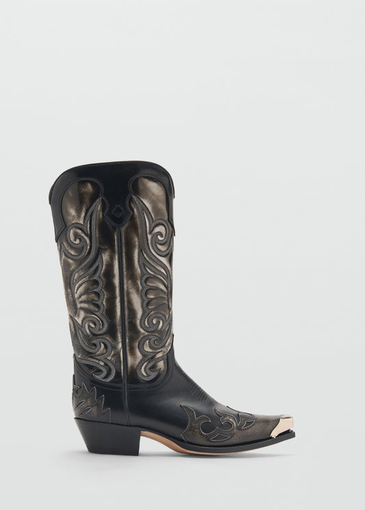 Two-tone leather cowboy boots