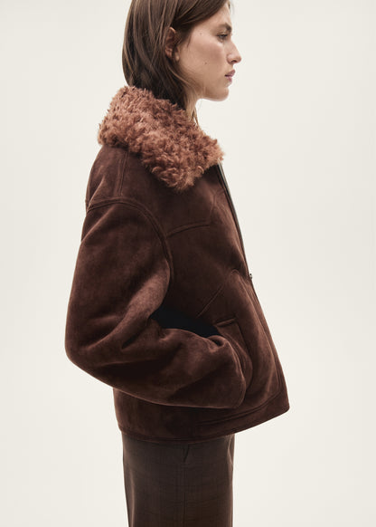 Suede effect shearling collar jacket