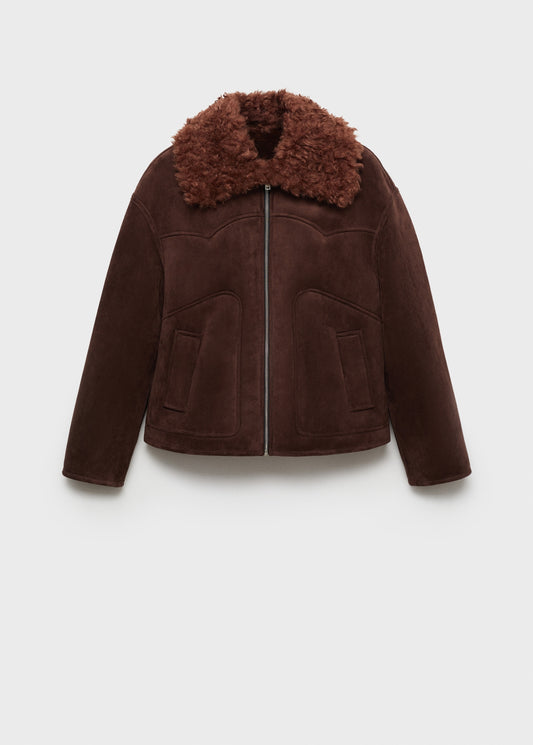 Suede effect shearling collar jacket