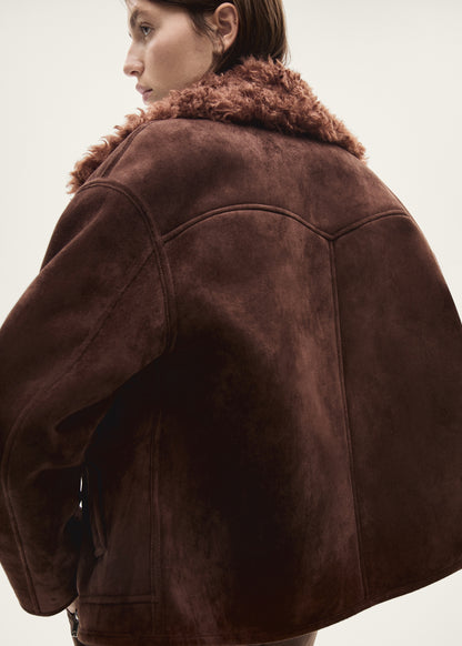 Suede effect shearling collar jacket