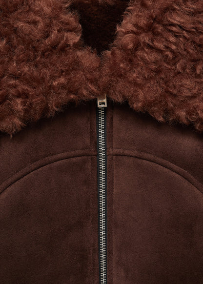 Suede effect shearling collar jacket