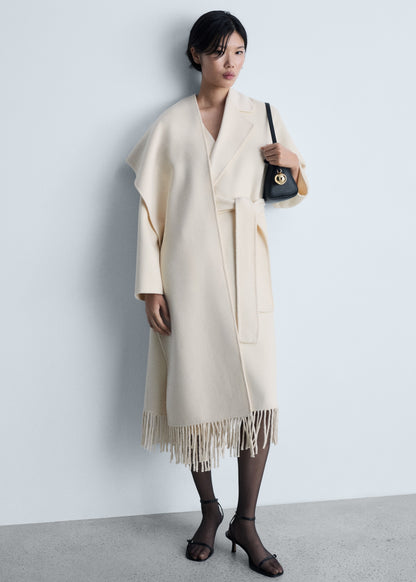 Fringe wool-blend coat